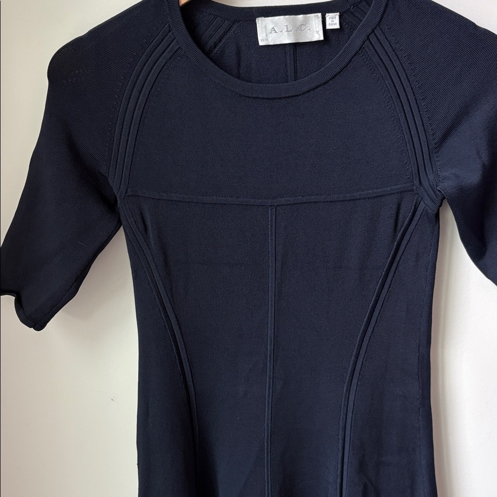 A.L.C. Selby Mini Dress Navy Blue Stretch Fit & Flare Dressy Quiet Luxury Size S - Picture 4 of 8